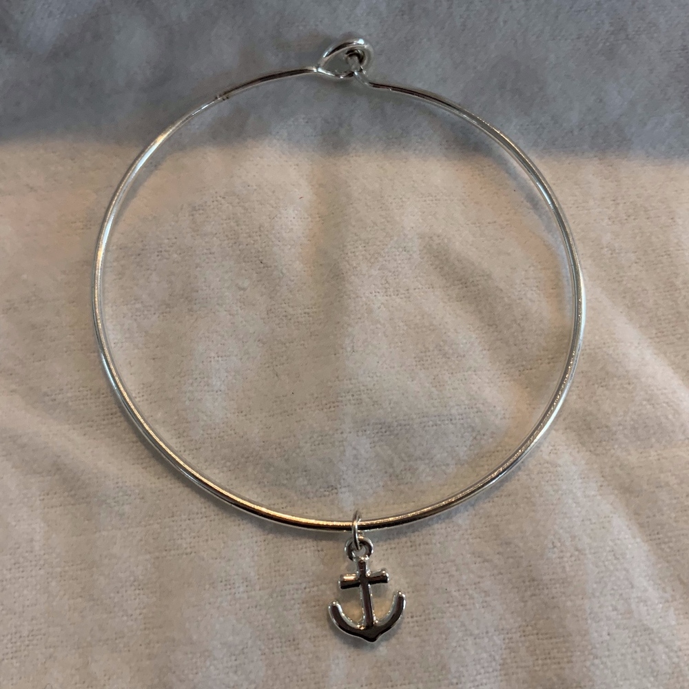Silver Plated Anchor Bracelet Nautical Bangle